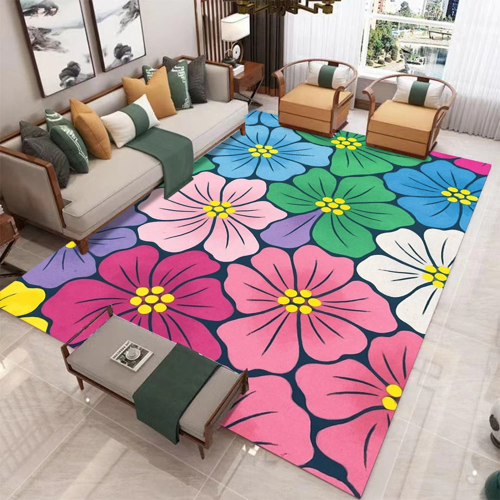 Commercial Printing And Design - Boho Mehrfarbiger Teppich mit großem Gänseblümchen-Blumendruck,