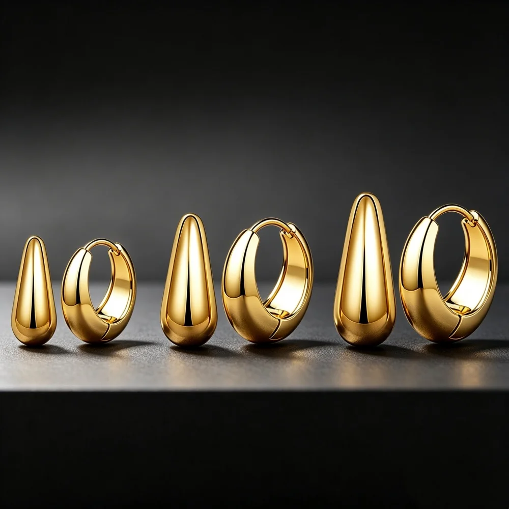 3 Pairs Oval Huggie Hoop Earrings for Women 14K Gold Plated Chunky Thick Design Minimalist Stackable Daily Wear Ear Jewelry Gift