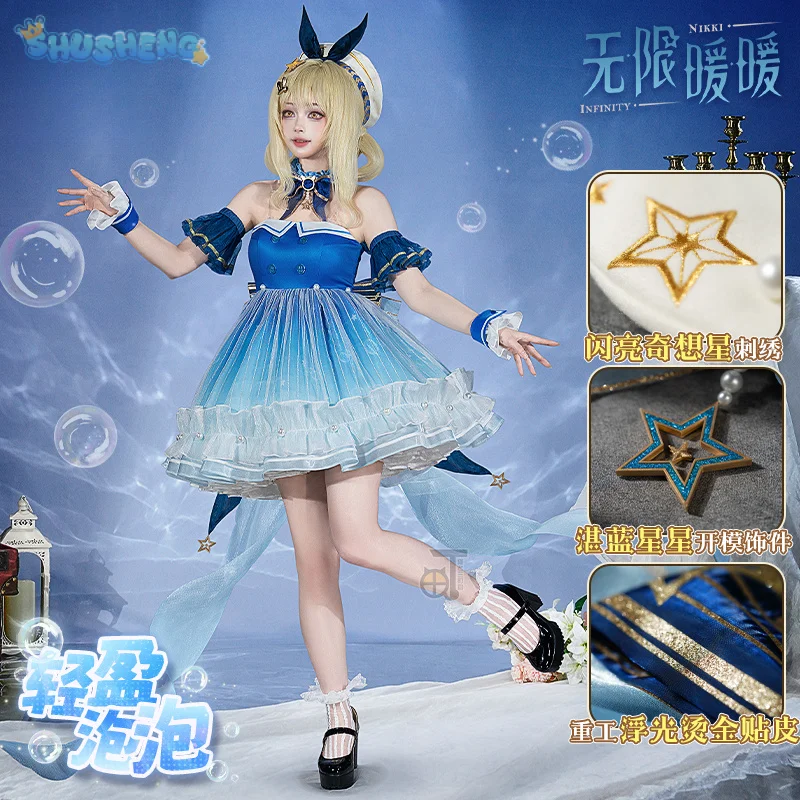 

Anime Infinity Nikki Cosplay Costume for Women Blue Dress Full Set Kawaii Girls Sweet Outfit Halloween Game Comic-Con