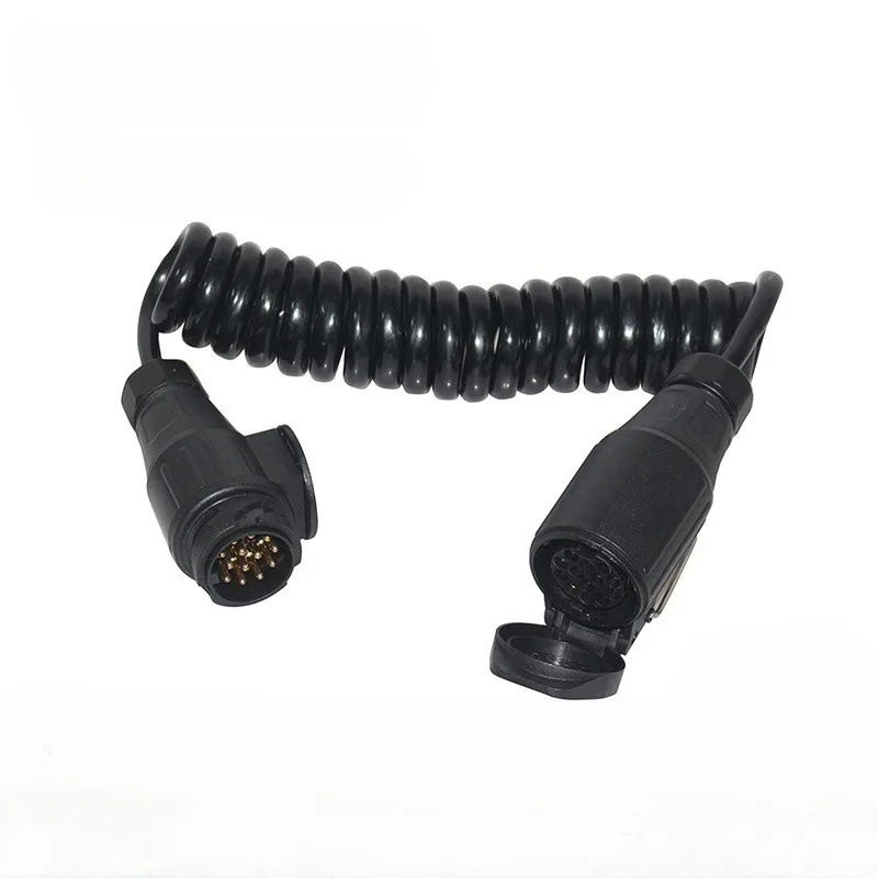 Trailer Plug 13 Pin Male to Female Spring Coiled Extension Cable Engine Coolant Heater Tow Hitch Wiring Harness Cord