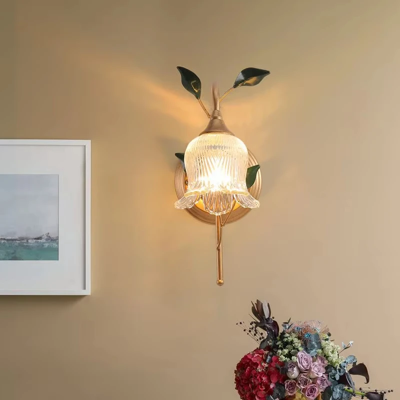 Contemporary Wall lamp French Pastoral LED Creative Flower Living Room Bedroom Corridor Home Decor Sconces Lights