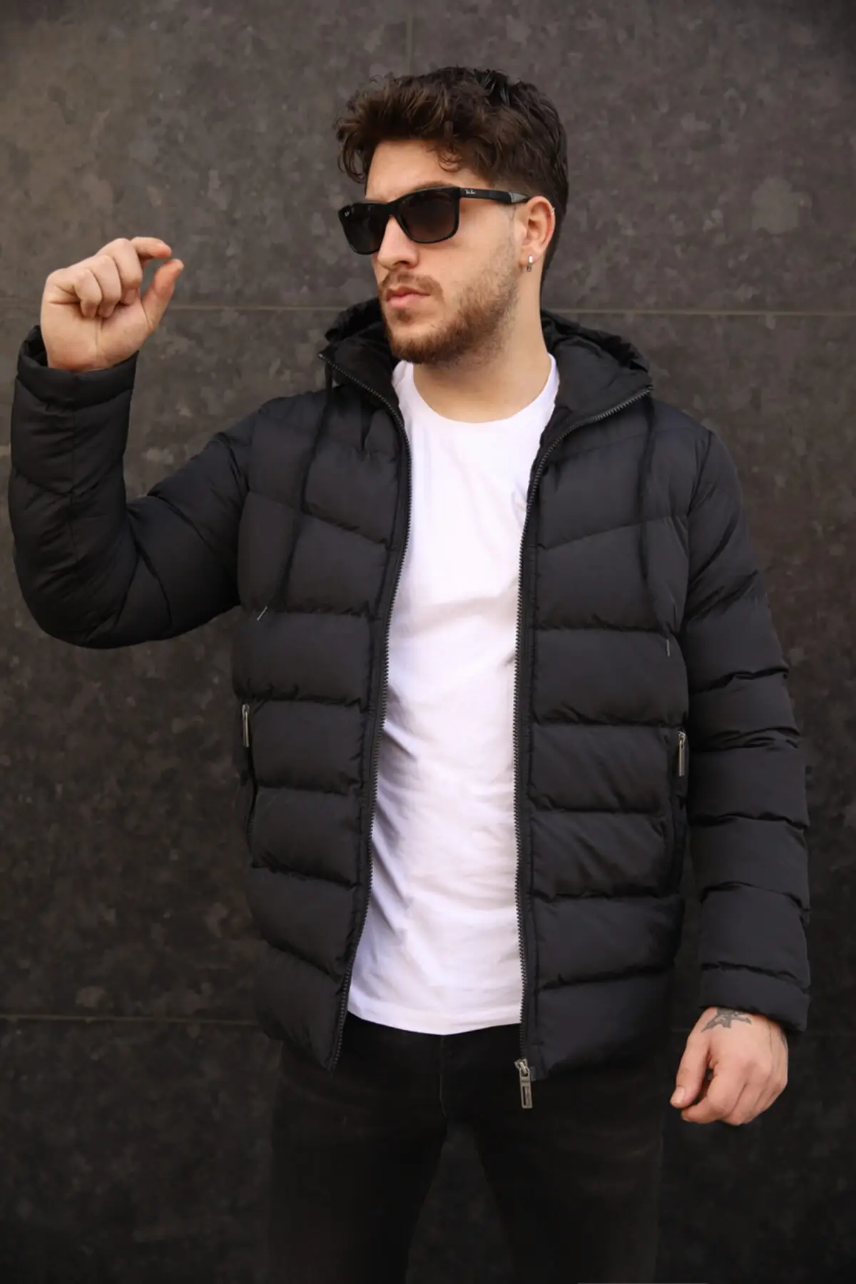 Furry in Water And Wind-Proof Black Male Coats