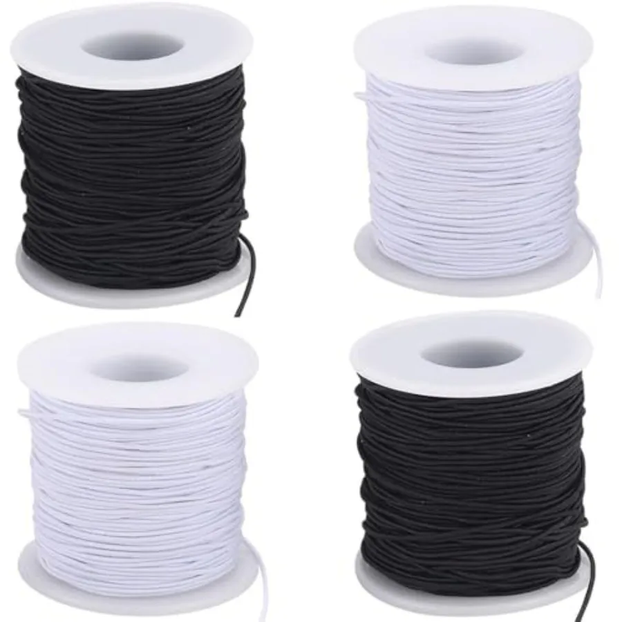 Elastic String for Bracelets, 4 Rolls Black and White String for Bracelet Making, 1mm 656Feet Beading Thread for Jewelry Making