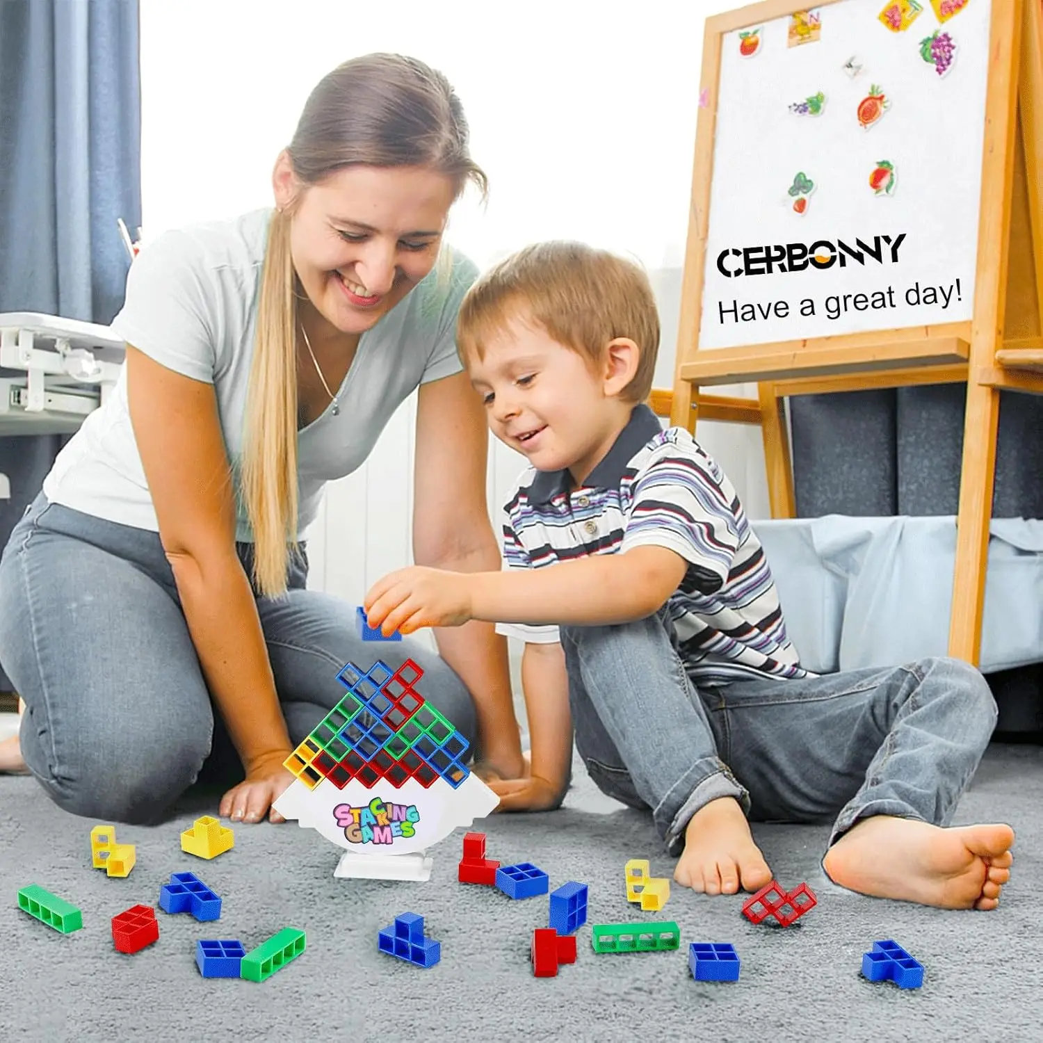 48個のテトラタワースタッキングブロックゲーム、家族、パーティー、旅行、チームビルディング用ボードゲーム、1～4人用Kiに最適