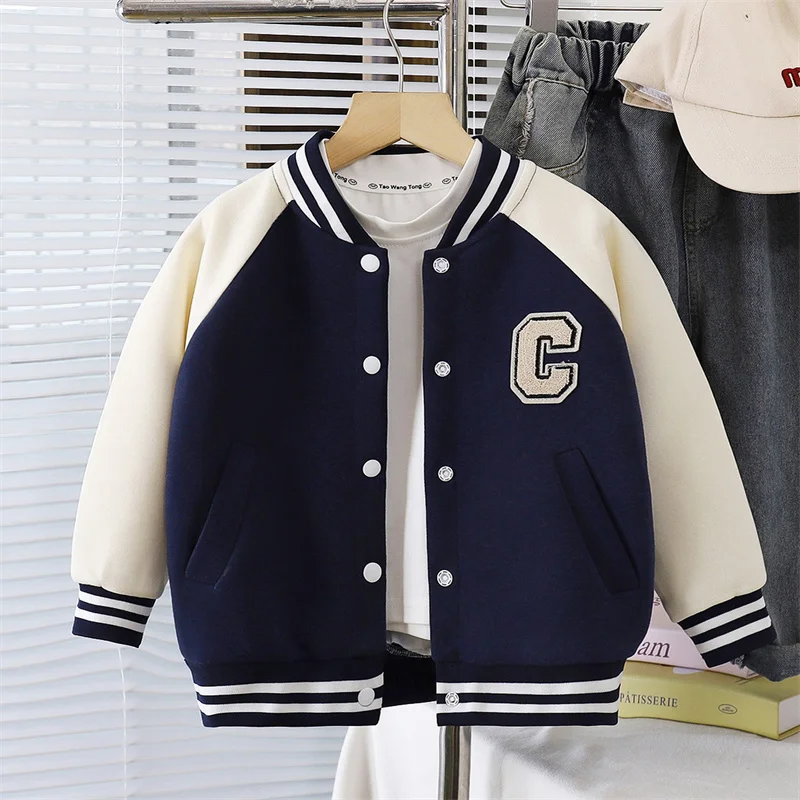 Children's Baseball Jacket Boys Fashion Coat Autumn Girls Letters Casual Outerwear Spring New Baby Kids Loose Sports Clothes view 4