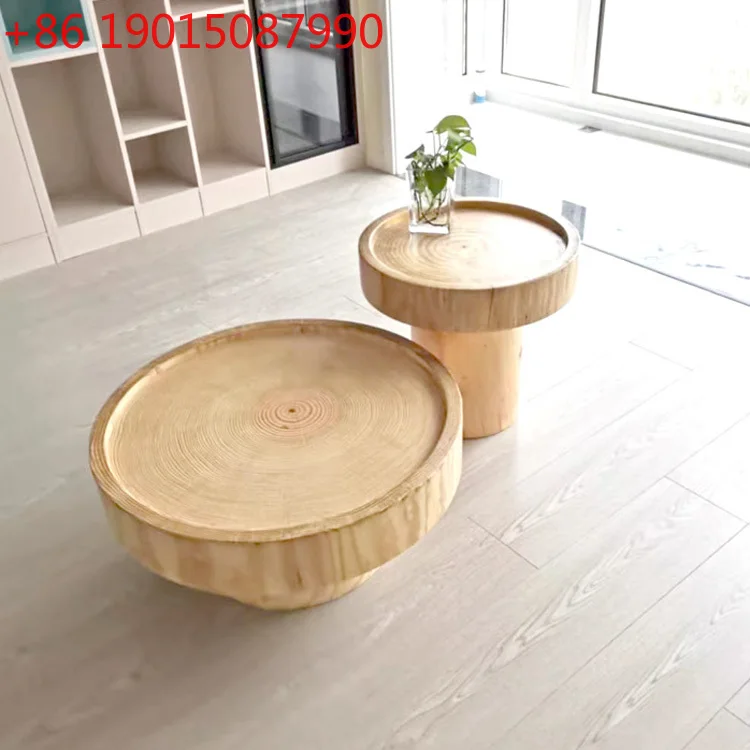

Black carbonized wooden pier coffee table medieval homestay wooden pile round wabi-sabi wind