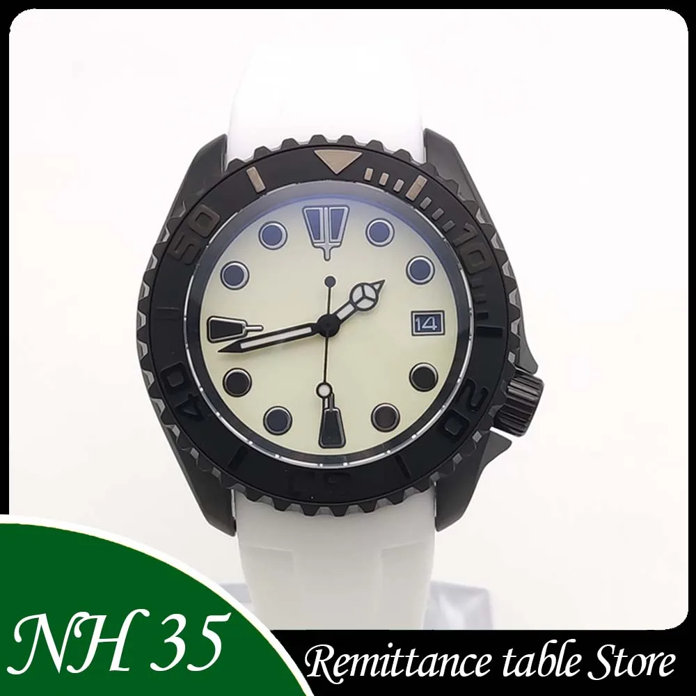 PARNSRPE 42 mm Herren-Automatikuhr mit NH35-Uhrwerk, schwarzes Saphirgehäuse und weißes Zifferblatt, elegant und modisch für den Geschäftsalltag.