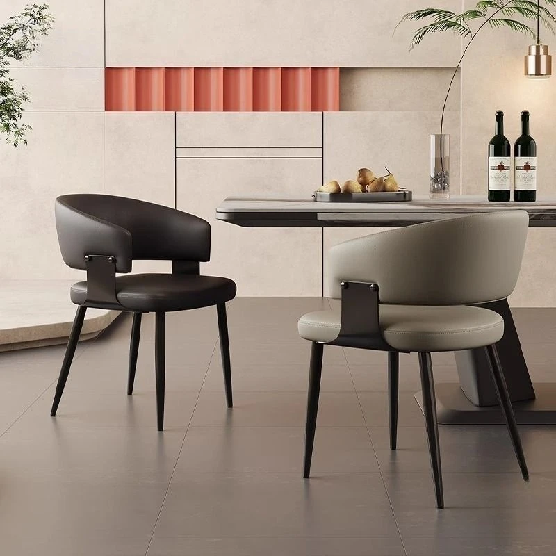 

Household dining chair black casual makeup chair hotel negotiation chair backrest metal leather