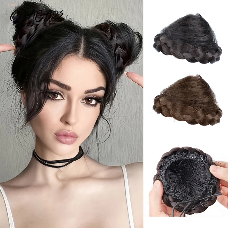 

OLACARE Synthetic Claw Braid Chignon Hair Bow Little Hair Bun Donut Messy Scrunchies Wrap Around Ponytail Extension for Women