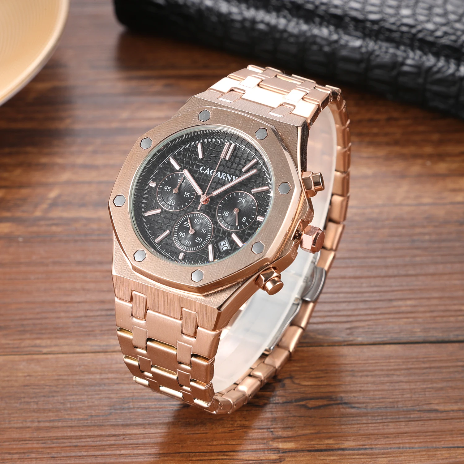 CAGARNY Original Brand 6835 New Stainless Steel Quartz Watches For Men Fashion Casual Automatic date Chronograph for Man Watch
