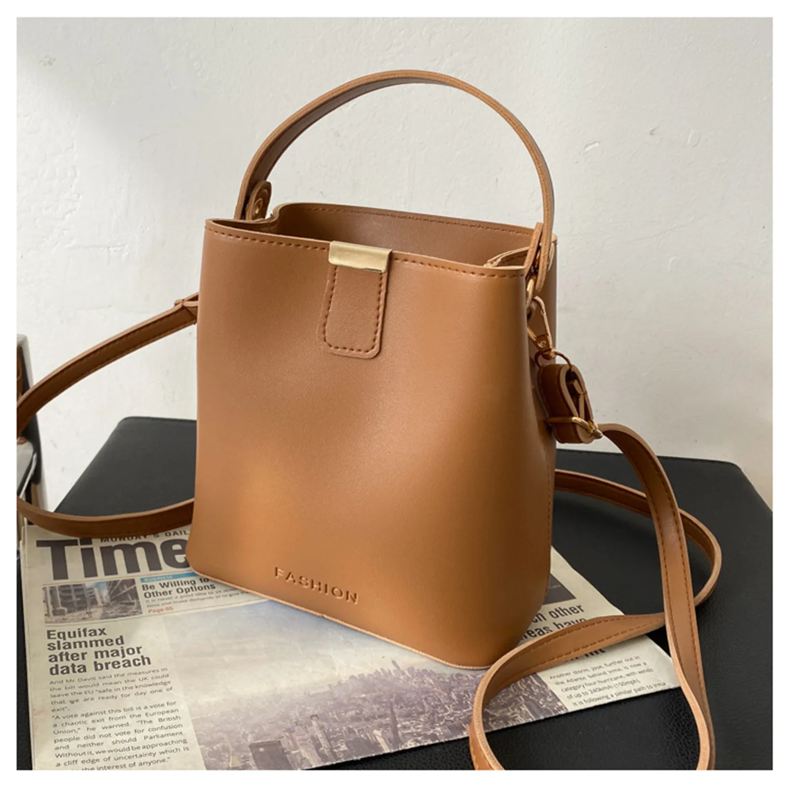 Women PU Leather Bucket Bag Casual Magnetic Buckle Handbag Fashion Simple Messenger Bag High-end Women Solid Color Shoulder Bag