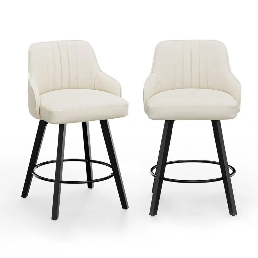 

Набор из 2-х вращающихся барных стульев 26 H, обтянутых льняной тканью, с высокой спинкой, для кухни, стулья для барной стойки.