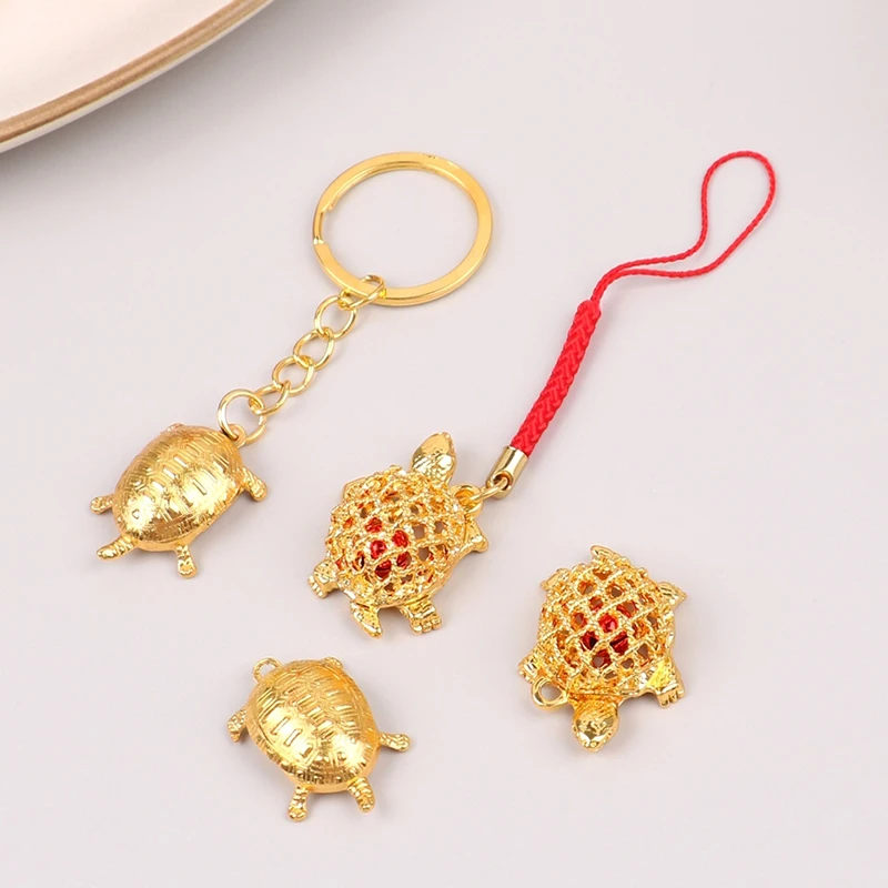 1PC Feng Shui Golden Turtle Pendant Money LUCKY Fortune Wealth Chinese Golden Coin Home Car Office Decor Tabletop Ornaments Gift