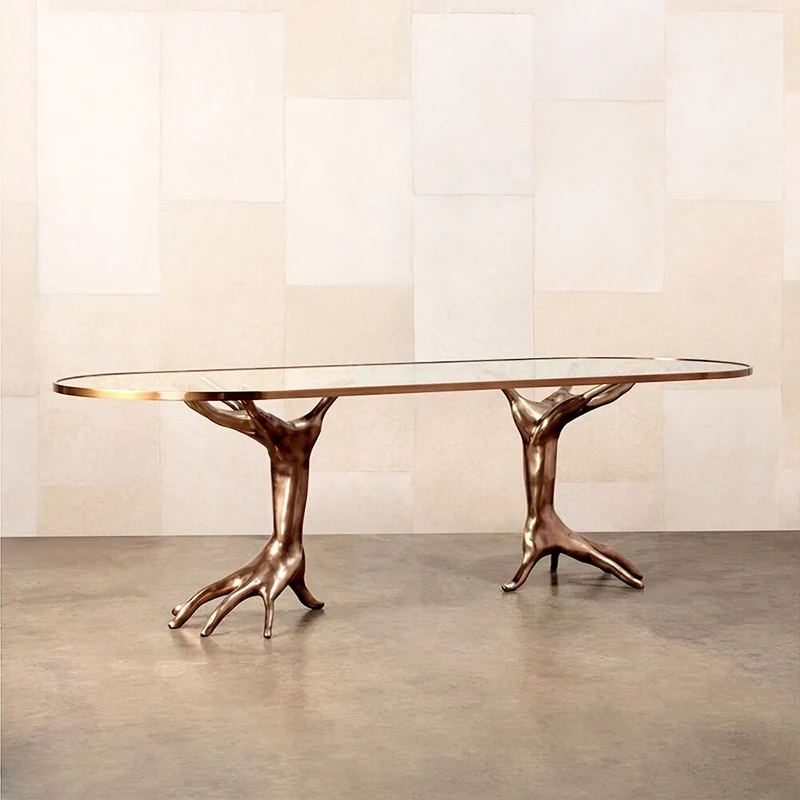 

Italian Brass Coffee Table Tempered Glass Countertop Side Table High-End Villa Living Room Furniture