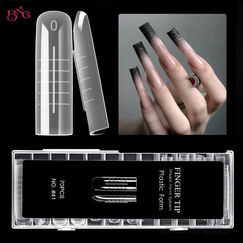 

BNG 70Pcs Reusable Matte Nail Extension Molds Extra Long Quick Building Nail Mold Tips Acrylic Nail Dual Form for UV Gel 14 Size