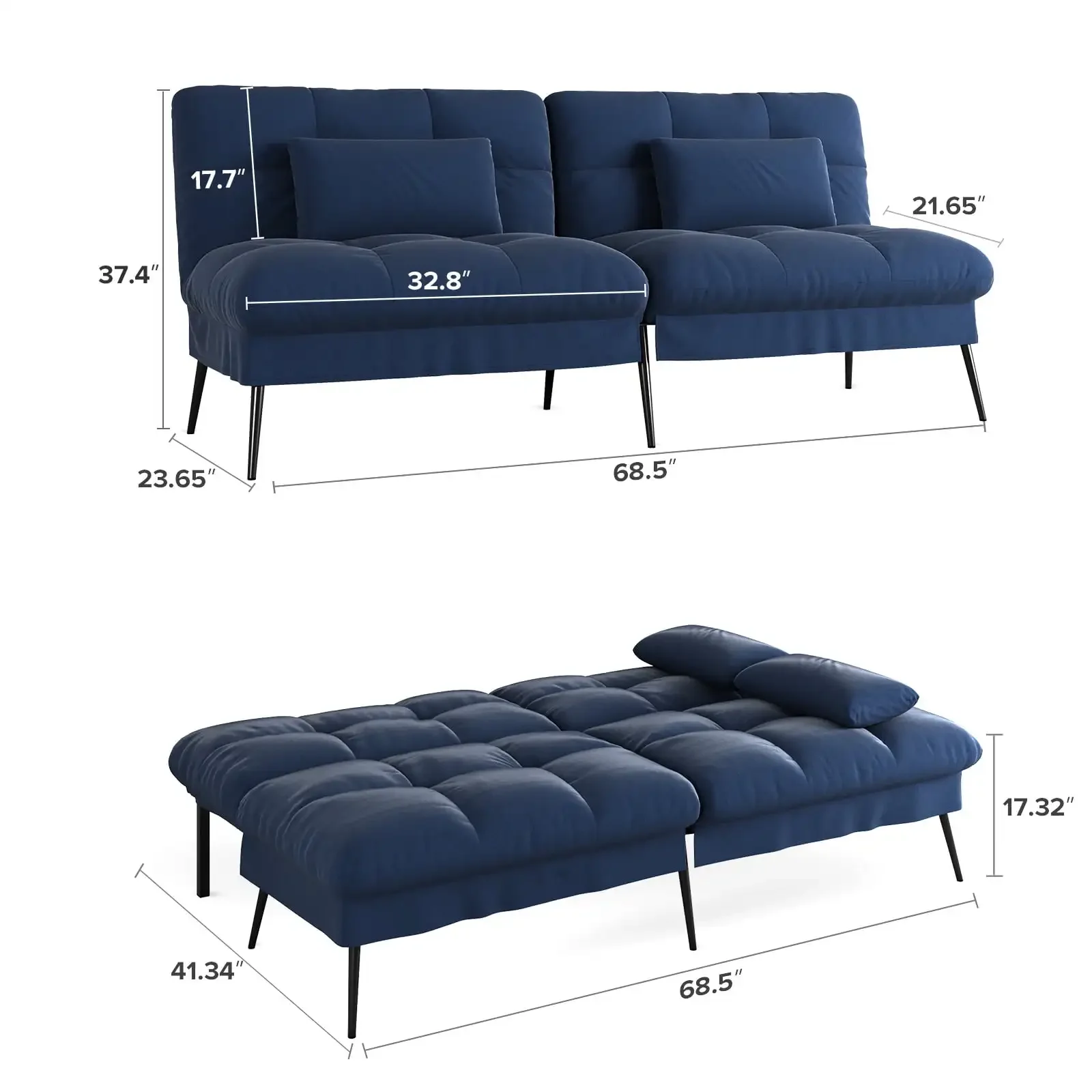 Tempat Tidur Sofa Futon Convertible Cloud Comfort, Biru