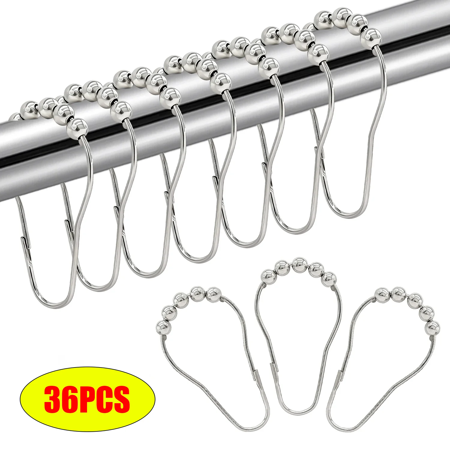 12/24/36PCS Shower Curtain Hooks for Bathroom Decorative Curtain Rings Metal Rust Proof Shower Hanger for Bathroom Shower Rods