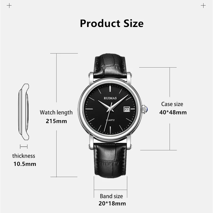 RUIMAS Fashion Mens Quartz Watches Sapphire Sport Wristwatch Waterproof Large Dial Business Casual Watch Clock Montre Homme