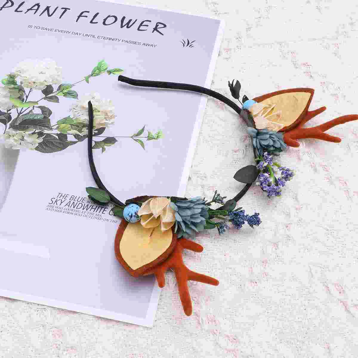 Flower Headwear Hair Hoop Headdress for Christmas Toddler Outfit Small Antlers Crown Floral Bride Women's Baby Costume