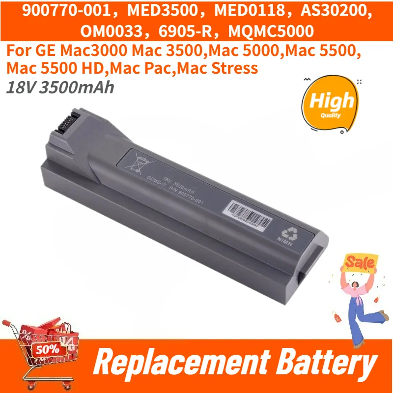 Batería de Alta Calidad de 18V 3500mAh 900770-001 MED3500 MED0118 AS30200 OM0033 para GE Mac 3500 5000 5500 5500 HD, Mac Pac, Mac Stress