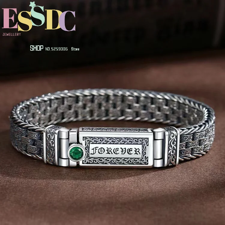 Mascot jewelry retro emerald six-character mantra rattan grass pattern men's bracelet braided personalized twist hip-hop