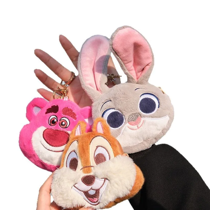 New Disney Cartoon Mini Wallet Kawaii Lotso Judy Plush Wallet Chip Backpack Pendant Keychain Children's Festival Gift