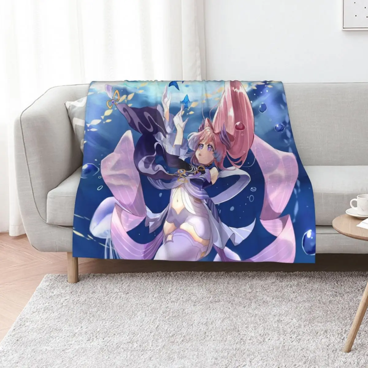 Sangonomiya Kokomi Throw Blanket bed plaid cosplay anime Soft Beds Hair Large manga Blankets