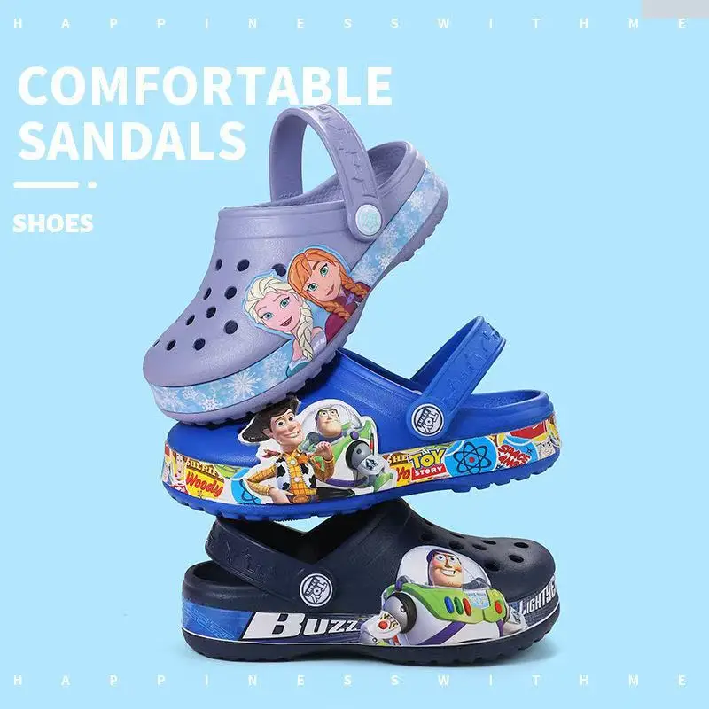 

Летние сандалии Disney для мальчиков и девочек, детские тапочки с принтом «История игрушек» из мультфильма «Базз Вуди», садовая пляжная обувь из Евы, 160-190