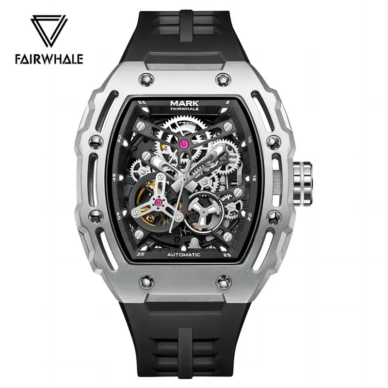 

Fashion Mens Tonneau Watches Luxury Brand Mark Fairwhale Sport Man Clock Tourbillon Automatic Mechanical Wristwatch Reloj Hombre