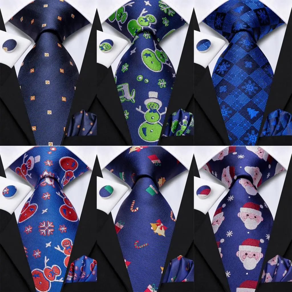 

Royal Blue Christmas Tie For Men Elegant Men Xmas Necktie Pocket Square Cufflink Groom Wedding Accessory Hi-Tie Design Wholesale