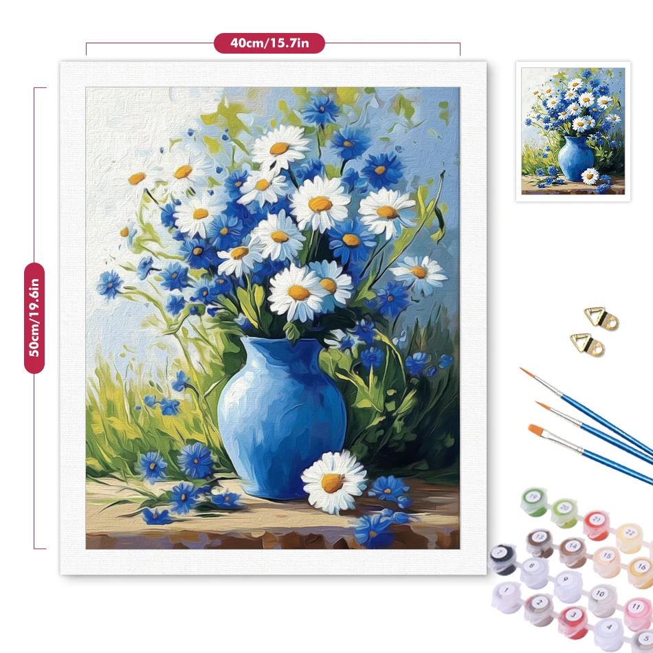 طلاء RUOPOTY بأرقام للبالغين مزهرية زهور مزخرفة داخلية فنون يدوية دهانات أكريليك لوحات على الرقم لرسم الفن الزيتي #4