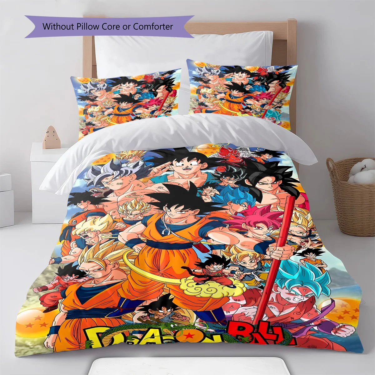 Dragon Ball Big Eyes Chibi Bedding Set Anime Duvet Cover Polyester Soft Bed Linen Set -QJY