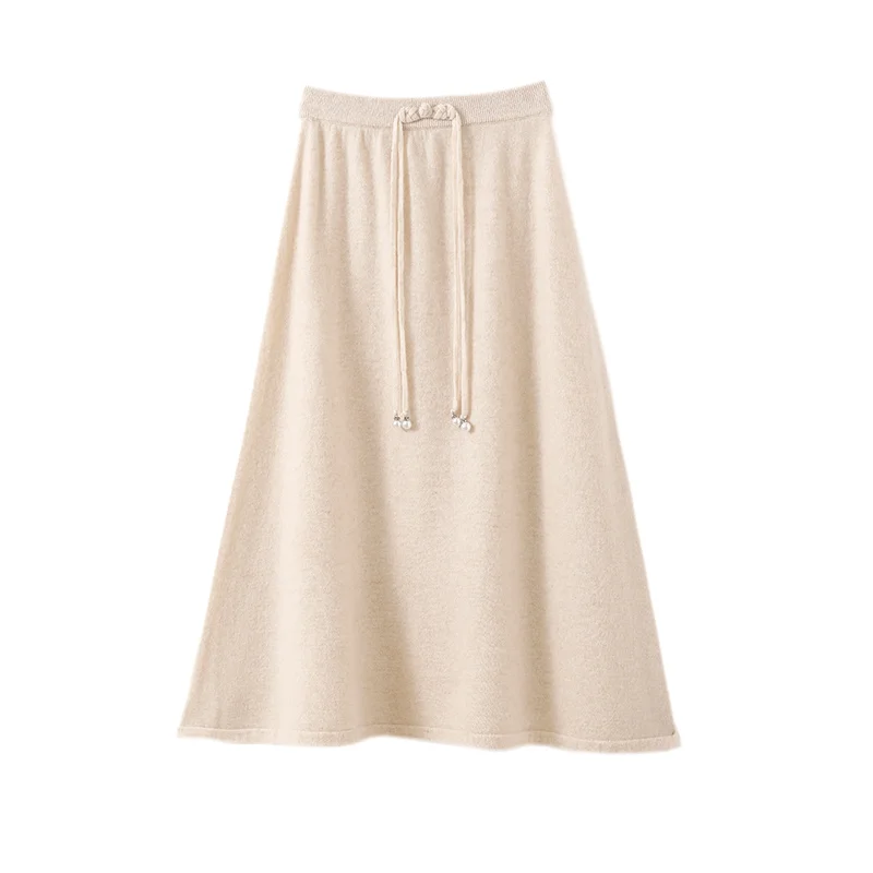 Ladies' 100% Australian wool half skirt casual solid color knitted soft and comfortable women's long half skirt hot selling