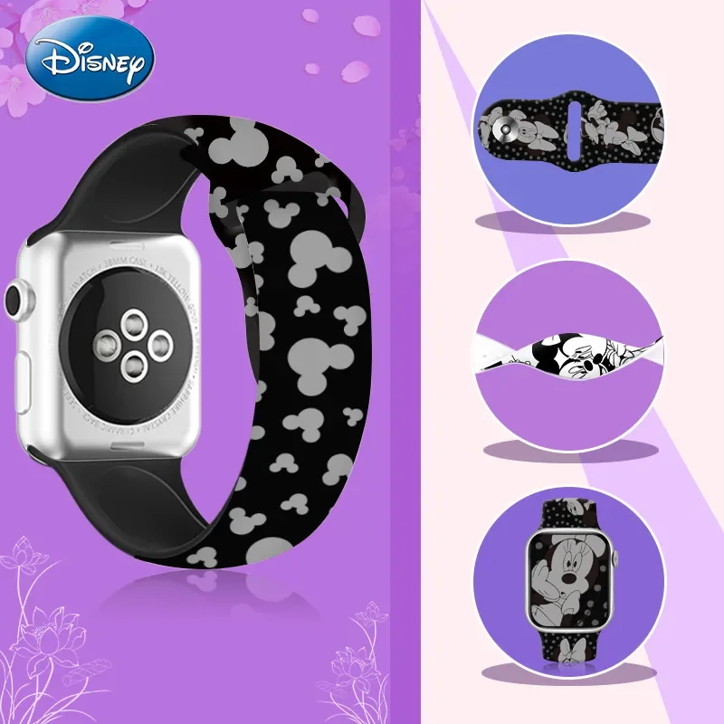 Disney Mickey Minnie Silicone Strap For Apple Watch Band 49mm 44mm 40mm 45mm 41mm 42mm 38mm Bracelet IWatch 8 Ultra 7 6 5 4 3