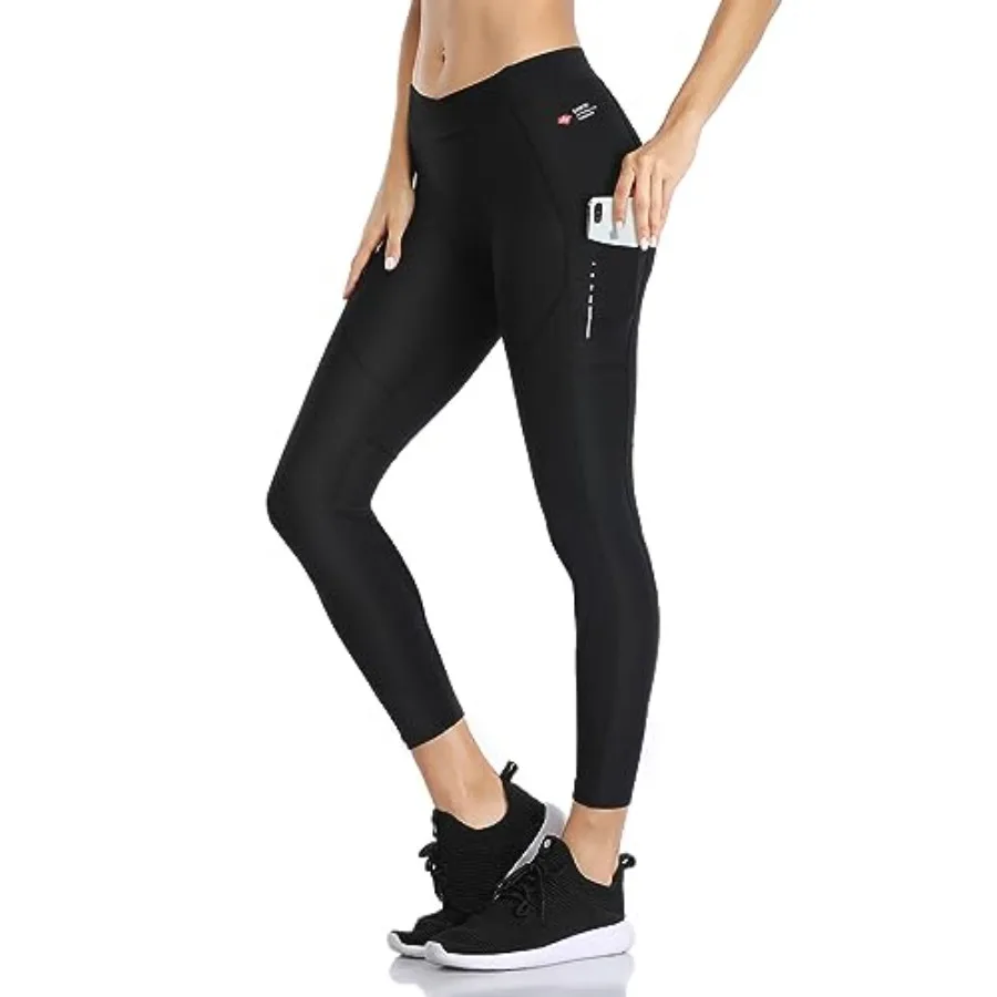 

Santic Women's Cycling Pants High Waist 4D Padded Cycling Capris Shorts 3/4 Biking Tights Pockets