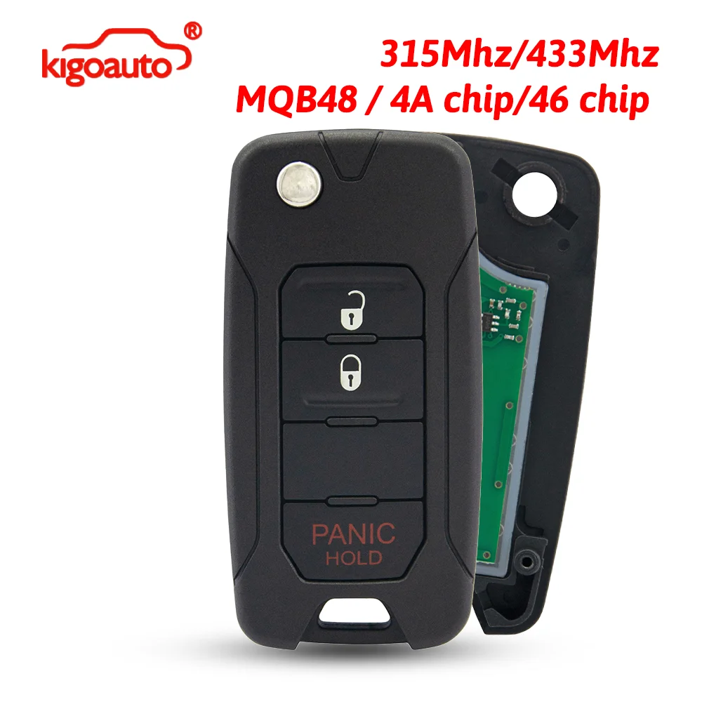 

kigoauto FCC 2ADFTFI5AM433TX Flip key 3 button 315/433Mhz MQB48 / 46 chip SIP22 blade for Chrysler Dodge Jeep Renegade 2005-2018