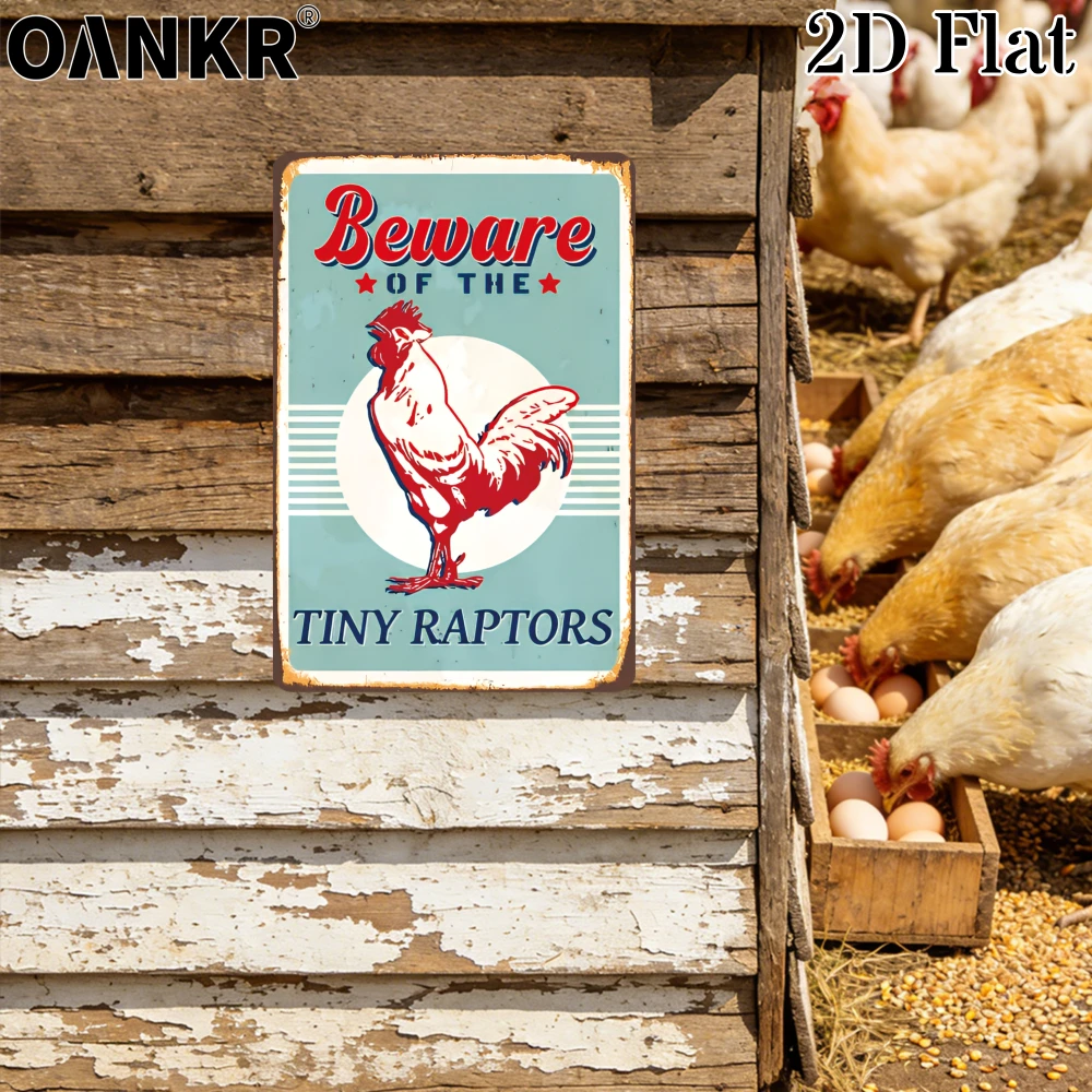 Vintage Metal Tin Sign, Ideal Gift 12x8 Inch, Beware Of The Tiny Raptors Metal Signs for Farm Bar Garden Home Wall Decor Plaque