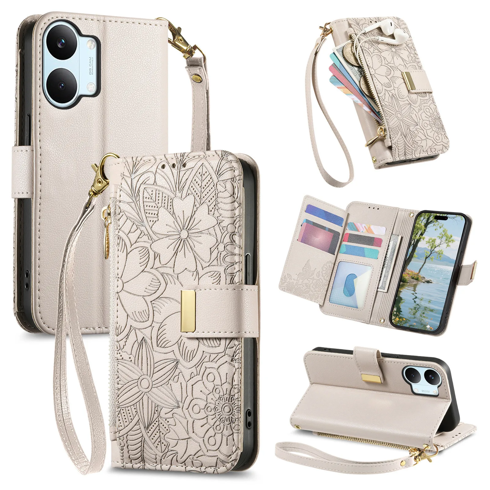 For Xiaomi Poco X8 Pro Max Case Luxury Leather Zipper Crossbody Flip Wallet Card Slot Bracket Shockproof Back Cover Accessories