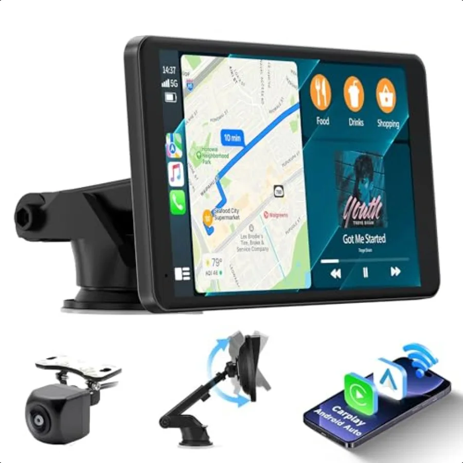 

Portable Wirel CarPlay and Android Auto Screen for Car 7 HD Touch Screen Car Stereo with Mirror Link Bluetooth 5.0 Backup Camer