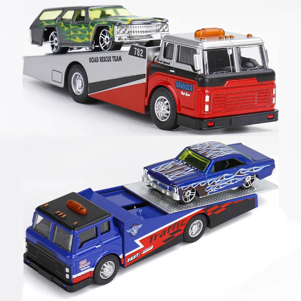 1:64モデルカー、様々なミニエンジニアリングカー、金属ダイキャストコンテナ、合金トレーラー、プルバック、ドア開閉、子供向けギフト