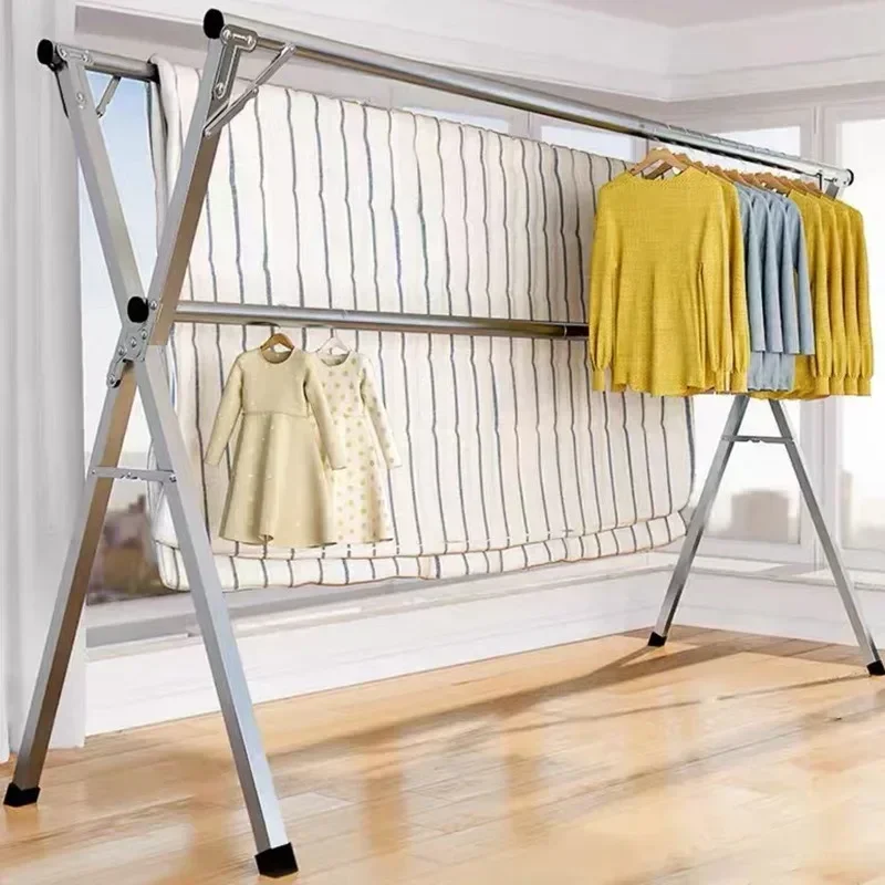 Balcony removable and retractable floor drying rack Indoor quilt roller drying rack Foldable stainless steel drying rack