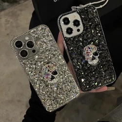 Luxury Colorful Diamond Skull Phone Case for iPhone 17 Plus 16 15 14 Pro Max 13 12 11 Full Coverage Rhinestone Crystal Cover