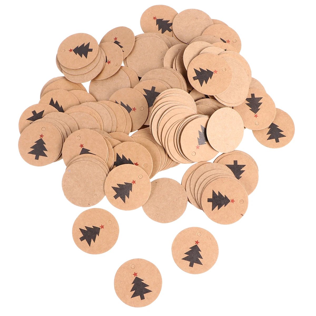 200pcs Round Kraft Paper Hanging Tags Christmas Elements Gift Candy Bags Festivals Birthday Graduation DIY Bookmark Crafting