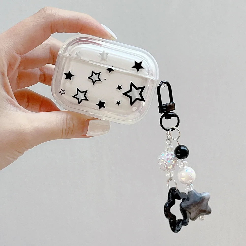 Korean INS Cute Star Pendant Keychain Case For Apple Airpods Pro 2 1 Transparent Wireless Earphone Box Cover for AirPod 3 Funda