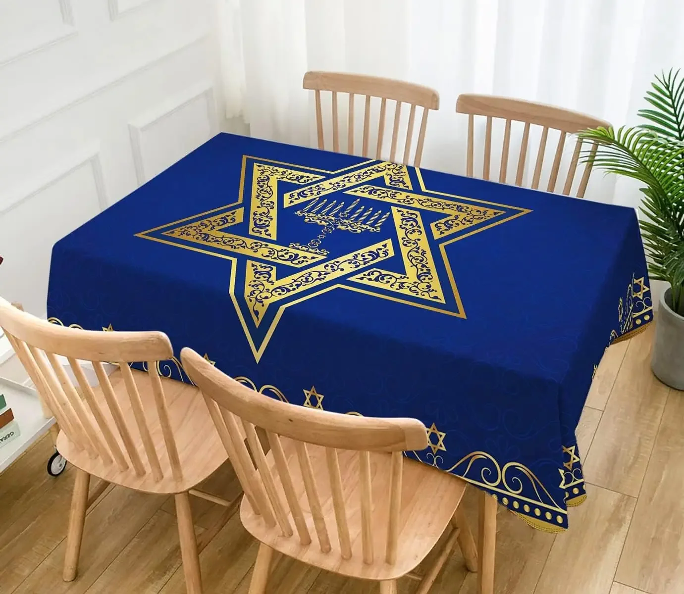 Hanukkah Rectangle Waterproof Tablecloth Jewish Chanukah Star of David Table Decor Menorah Festival Day Kitchen Dining Decor