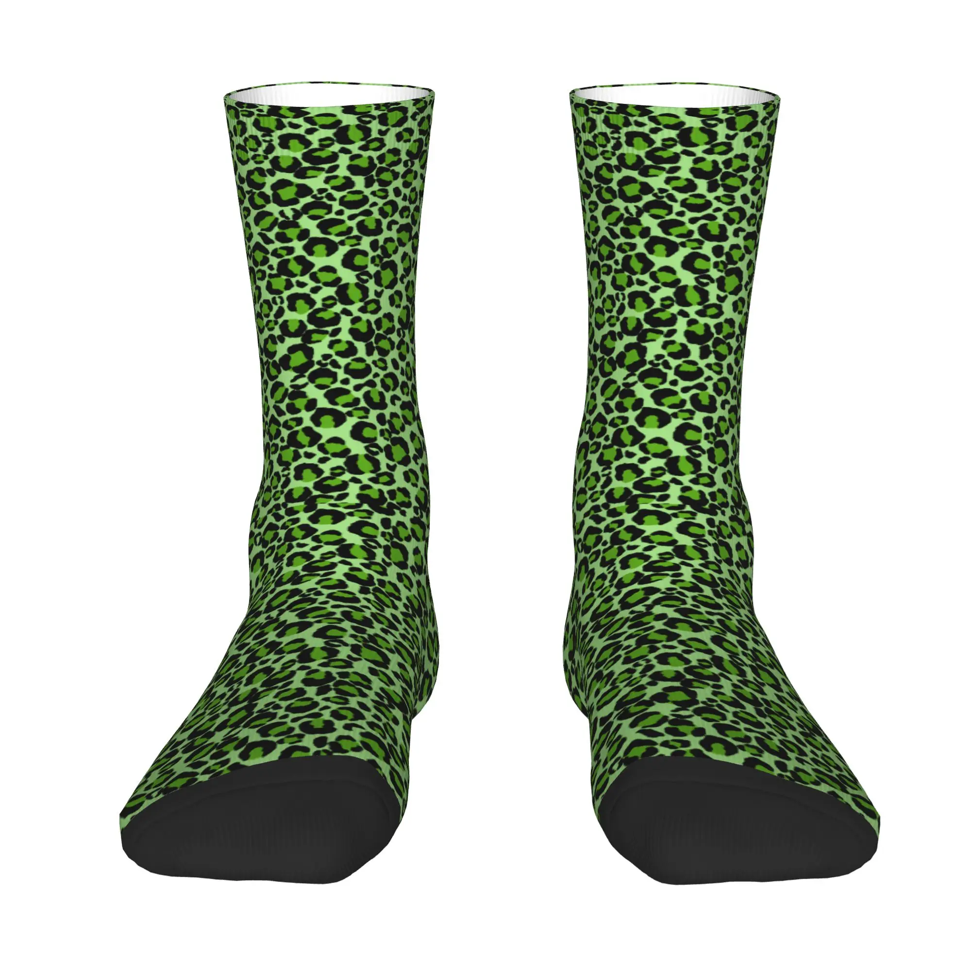 Custom Green Leopard Cheetah Skin Printed Men's Crew Socks Unisex Kawaii Animal Spring Summer Autumn Winter Dress Socks