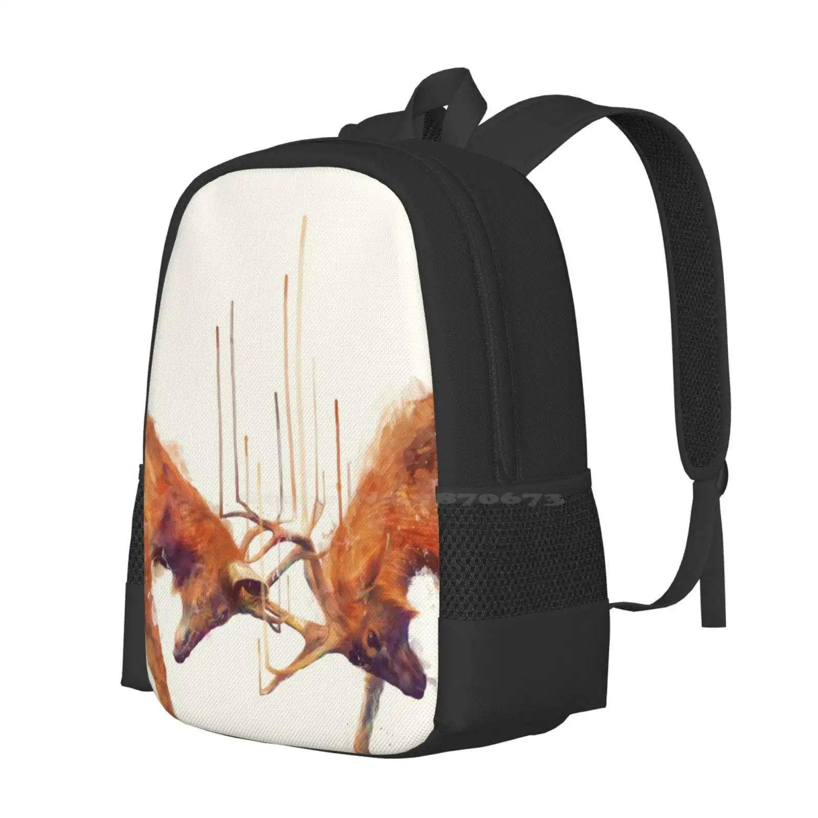 Stags // Strong Hot Sale Schoolbag Backpack Fashion Bags Stags Deer Strong Animals Fight Nature Water Colour Ink