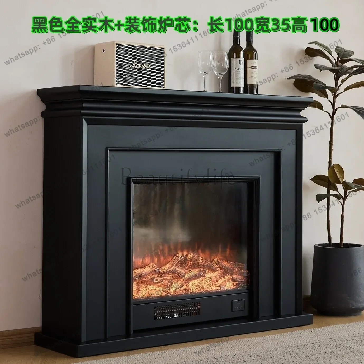 FG Solid wood fireplace simple decorative cabinet black fireplace simulation fire cabinet integrated