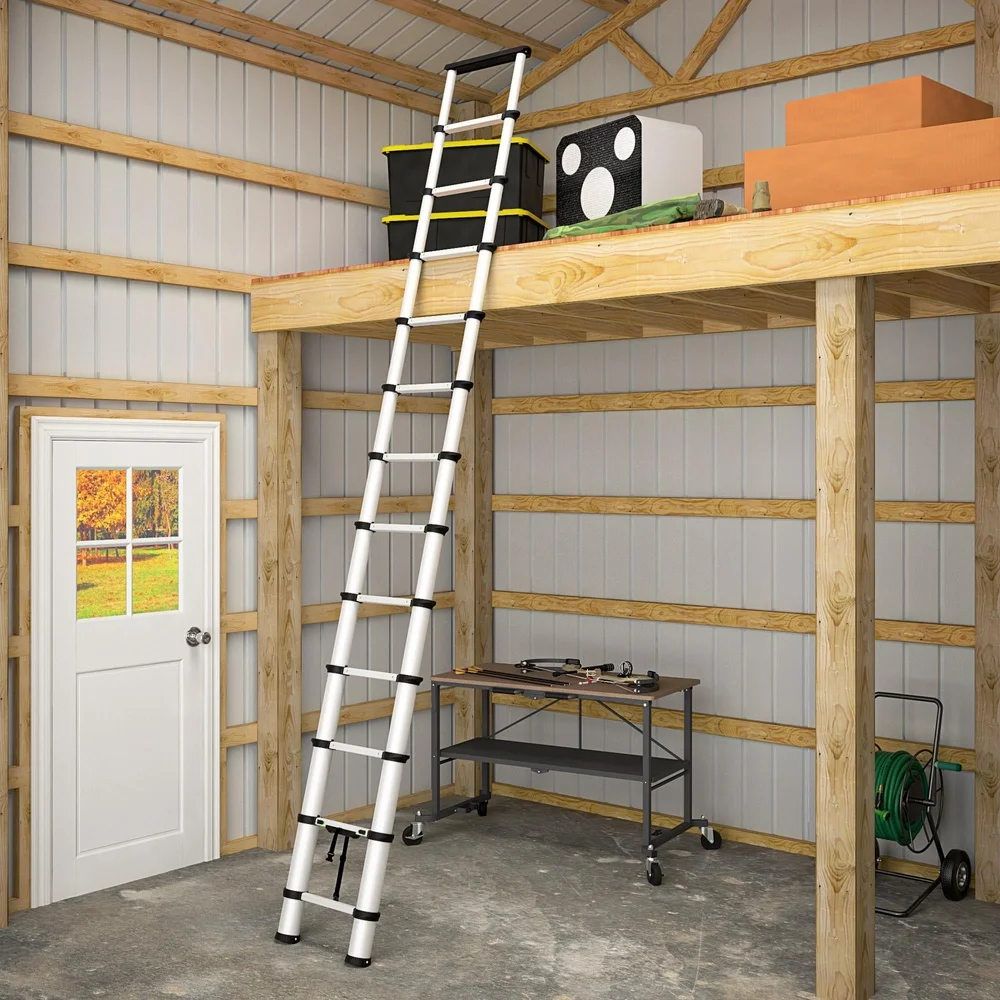16ft Telescoping Ladder Aluminum Compact Lightweight Adjustable with Ergonomic Grips SmartClose System Locking Indicators Stable