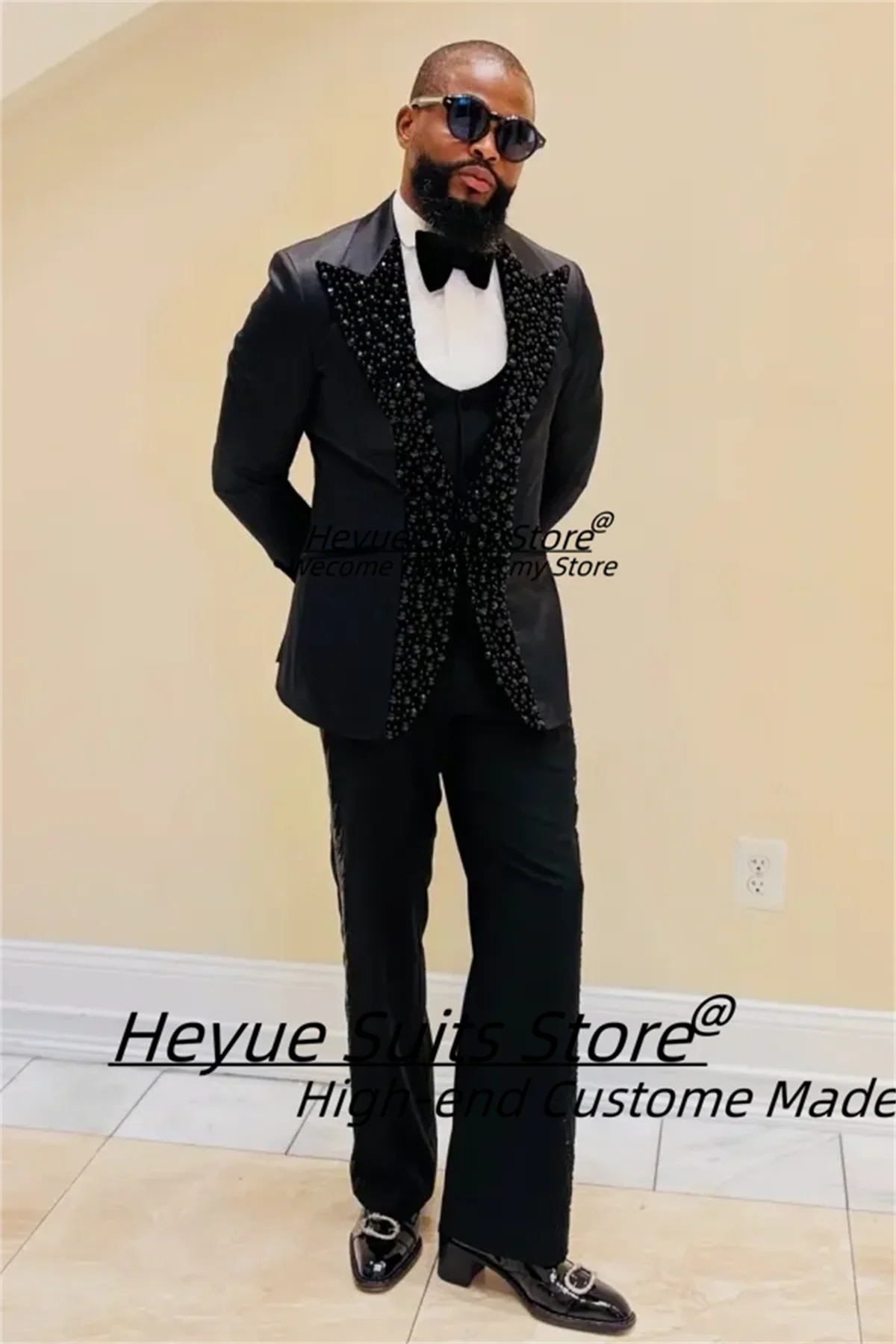 

Luxurious Black Diamond Peak Lapel Groom Wedding Tuxedos Customized Slim Fit Prom Groom Wedding Tuxedos Male Elegant Blazers